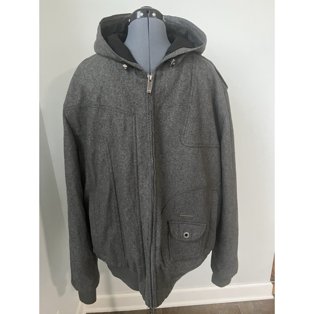 Sean John Wool Blend Bomber Jacket XXL Gray Hooded Zip G-III Apparel Vintage